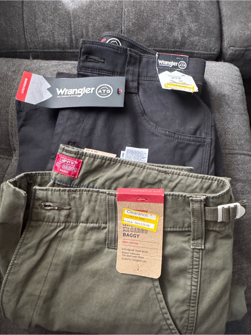Wrangler Black Pants & Olive Green Levi Cargo Pants